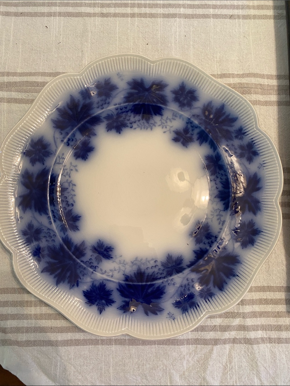 Flow Blue Floral Scalloped Porcelain Dinner Plate